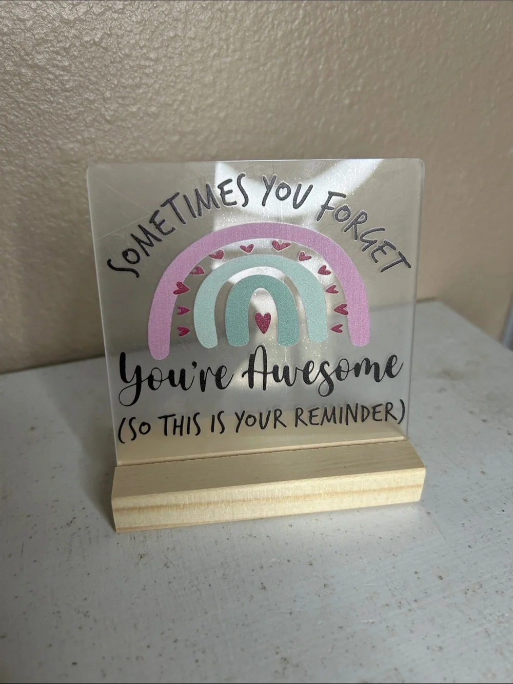 ACRYLIC 'You're Awesome' Desk Sign with Wooden Stand - Picture 3 of 4